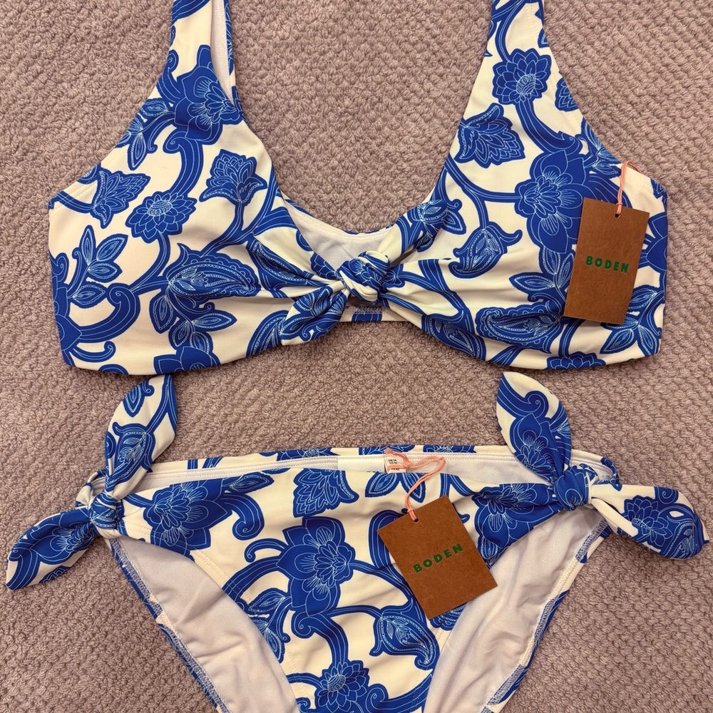 NWT Boden Side Tie Bikini Cerulean & Paisley